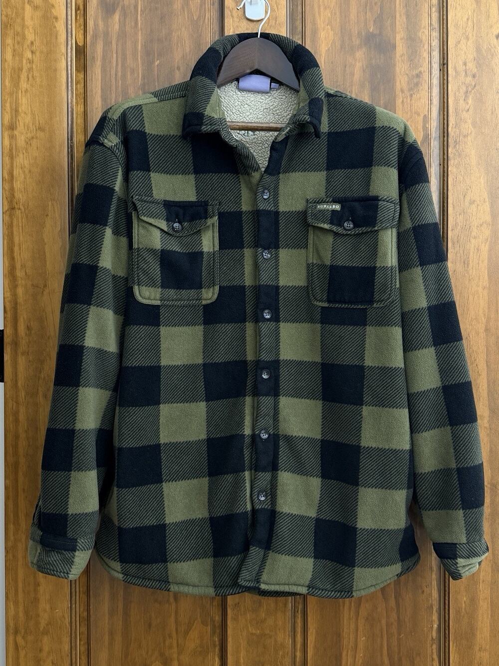 Burlebo Men’s XL Olive Black Buffalo Plaid Sherpa Lined Shacket Jacket